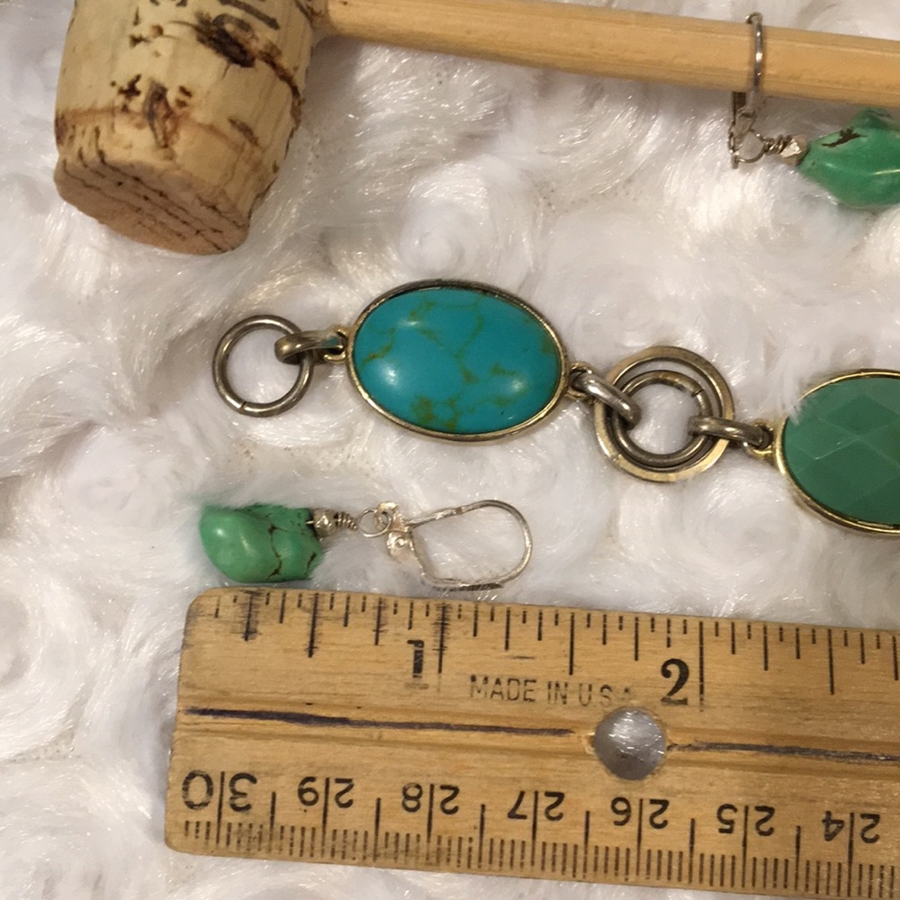 Cut stones link bracelet color aqua greens  bracelet w dangle matching earrings - Picture 11 of 13
